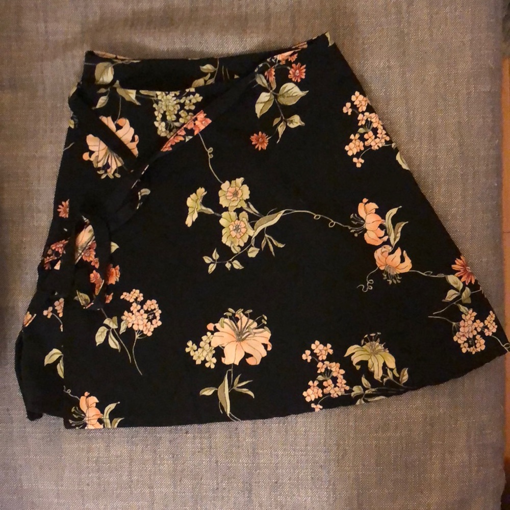Brandy Melville Black Floral Wrap Skirt